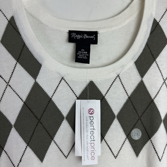 Maggie‎ Barnes Shirt & Cardigan Sweater Set Sz 2X (22/24W) Cotton Argyle Preppy - Picture 5 of 15
